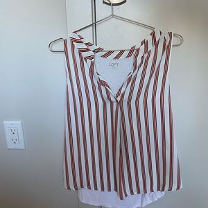 Loft Striped Tank. Polyester front, cotton back.